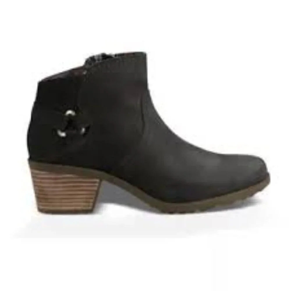 Teva Women's Black Foxy 1008317 Leather Block Heel Ankle Bootie Size 10